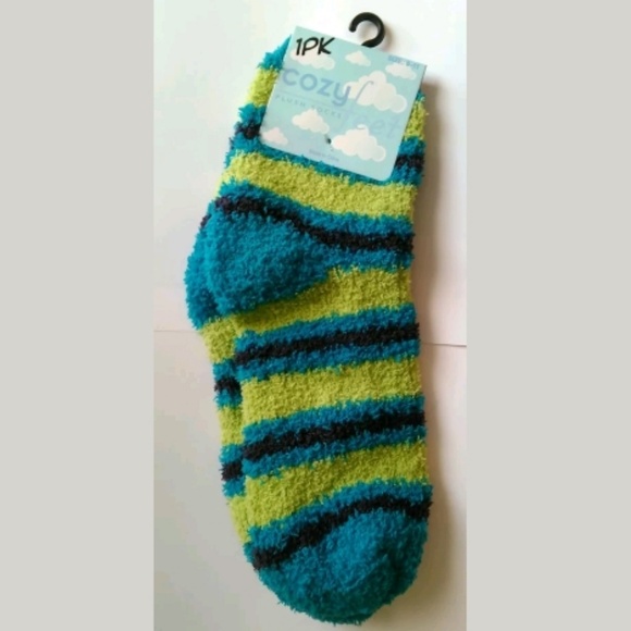 ** Cozy Feet Fuzzy Plush Socks Green Blue Purple - Picture 1 of 8